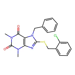7-Benzyl-8-[(2-chlorophenyl)methylsulfanyl]-1,3-dimethylpurine-2,6-dione structure
