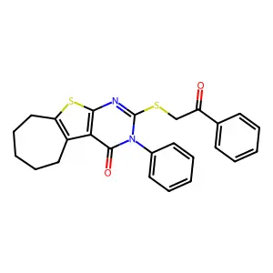 2-[(2-oxo-2-phenylethyl)sulfanyl]-3-phenyl-3,5,6,7,8,9-hexahydro-4H-cyclohepta[4,5]thieno[2,3-d]pyrimidin-4-one structure