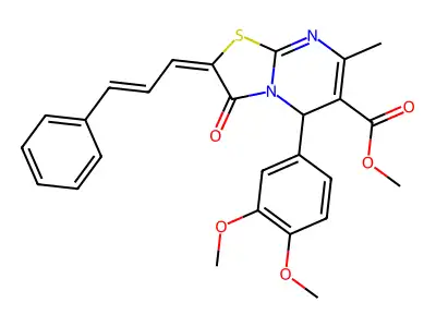 methyl 2-cinnamylidene-5-(3,4-dimethoxyphenyl)-7-methyl-3-oxo-5H-[1,3]thiazolo[3,2-a]pyrimidine-6-carboxylate structure
