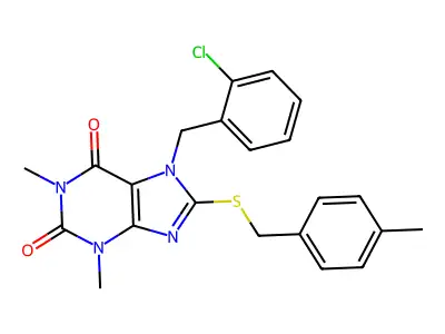 7-[(2-chlorophenyl)methyl]-1,3-dimethyl-8-[(4-methylphenyl)methylsulfanyl]purine-2,6-dione structure