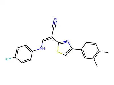(Z)-2-[4-(3,4-dimethylphenyl)-1,3-thiazol-2-yl]-3-(4-fluoroanilino)prop-2-enenitrile structure