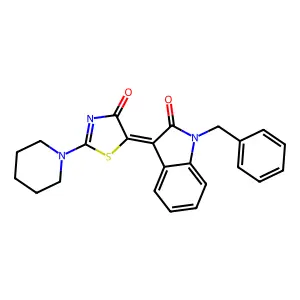 (5Z)-5-(1-benzyl-2-oxoindol-3-ylidene)-2-piperidin-1-yl-1,3-thiazol-4-one structure