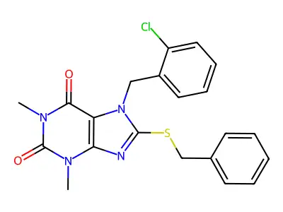 8-Benzylsulfanyl-7-[(2-chlorophenyl)methyl]-1,3-dimethylpurine-2,6-dione structure