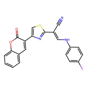 (2E)-3-[(4-iodophenyl)amino]-2-[4-(2-oxo-2H-chromen-3-yl)-1,3-thiazol-2-yl]prop-2-enenitrile structure