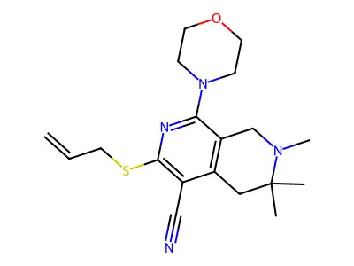 6,6,7-trimethyl-1-morpholin-4-yl-3-prop-2-enylsulfanyl-5,8-dihydro-2,7-naphthyridine-4-carbonitrile structure