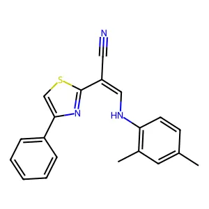 (Z)-3-((2,4-dimethylphenyl)amino)-2-(4-phenylthiazol-2-yl)acrylonitrile structure
