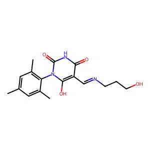 5-[(3-hydroxypropylamino)methylidene]-1-(2,4,6-trimethylphenyl)-1,3-diazinane-2,4,6-trione structure