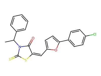 (5E)-5-[[5-(4-chlorophenyl)furan-2-yl]methylidene]-3-(1-phenylethyl)-2-sulfanylidene-1,3-thiazolidin-4-one structure