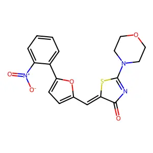 (E)-2-morpholino-5-((5-(2-nitrophenyl)furan-2-yl)methylene)thiazol-4(5H)-one structure