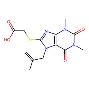 2-((1,3-dimethyl-7-(2-methylallyl)-2,6-dioxo-2,3,6,7-tetrahydro-1H-purin-8-yl)thio)acetic acid structure