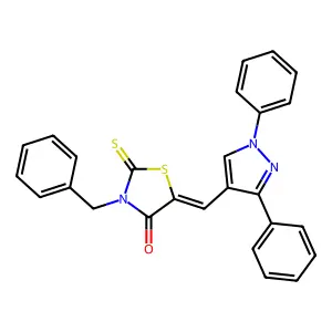 3-Benzyl-5-((1,3-diphenyl-1H-pyrazol-4-yl)methylene)-2-thioxothiazolidin-4-one structure