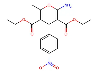 diethyl 2-amino-6-methyl-4-(4-nitrophenyl)-4H-pyran-3,5-dicarboxylate structure