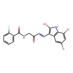 Glycine, N-(2-fluorobenzoyl)-, (5,7-dibromo-1,2-dihydro-2-oxo-3H-indol-3-ylidene)hydrazide structure