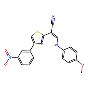 (E)-3-((4-methoxyphenyl)amino)-2-(4-(3-nitrophenyl)thiazol-2-yl)acrylonitrile structure