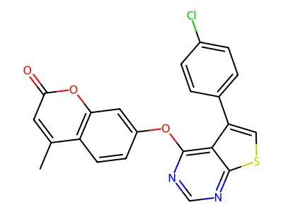 7-[5-(4-Chlorophenyl)thieno[2,3-d]pyrimidin-4-yl]oxy-4-methylchromen-2-one structure