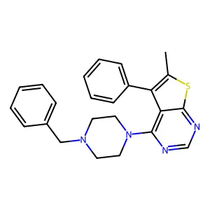 1-Benzyl-4-{6-methyl-5-phenylthieno[2,3-d]pyrimidin-4-yl}piperazine structure