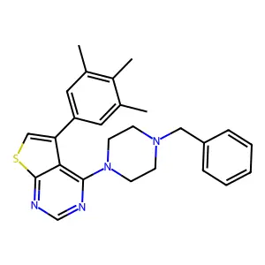 4-(4-Benzylpiperazin-1-yl)-5-(3,4,5-trimethylphenyl)thieno[2,3-d]pyrimidine structure
