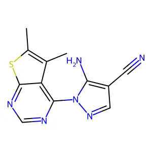 5-amino-1-(5,6-dimethylthieno[2,3-d]pyrimidin-4-yl)-1H-pyrazole-4-carbonitrile structure