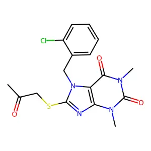 7-[(2-Chlorophenyl)methyl]-1,3-dimethyl-8-(2-oxopropylsulfanyl)purine-2,6-dione structure