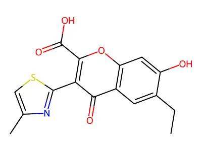 6-ethyl-7-hydroxy-3-(4-methyl-1,3-thiazol-2-yl)-4-oxo-4H-chromene-2-carboxylic acid structure