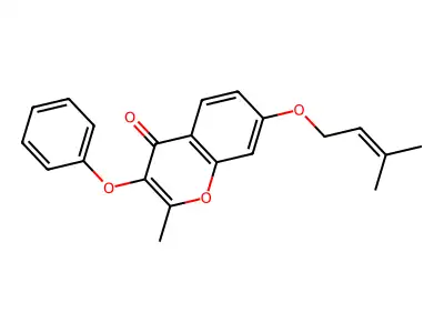 2-methyl-7-((3-methylbut-2-en-1-yl)oxy)-3-phenoxy-4H-chromen-4-one structure