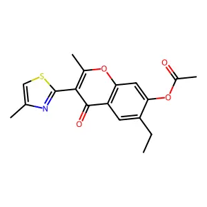 6-ethyl-2-methyl-3-(4-methylthiazol-2-yl)-4-oxo-4H-chromen-7-yl acetate structure