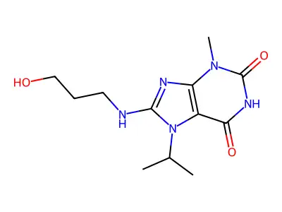 8-((3-hydroxypropyl)amino)-7-isopropyl-3-methyl-1H-purine-2,6(3H,7H)-dione structure