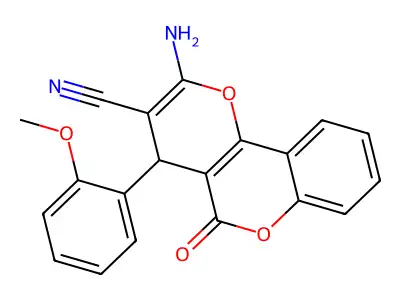 2-amino-4-(2-methoxyphenyl)-5-oxo-4,5-dihydropyrano[3,2-c]chromene-3-carbonitrile structure