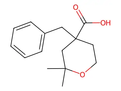 4-benzyl-2,2-dimethyltetrahydro-2H-pyran-4-carboxylic acid structure