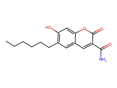6-hexyl-7-hydroxy-2-oxo-2H-chromene-3-carboxamide structure