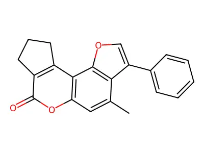 4-methyl-3-phenyl-9,10-dihydrocyclopenta[c]furo[2,3-f]chromen-7(8H)-one structure