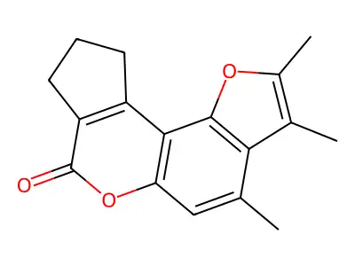 2,3,4-trimethyl-9,10-dihydrocyclopenta[c]furo[2,3-f]chromen-7(8H)-one structure
