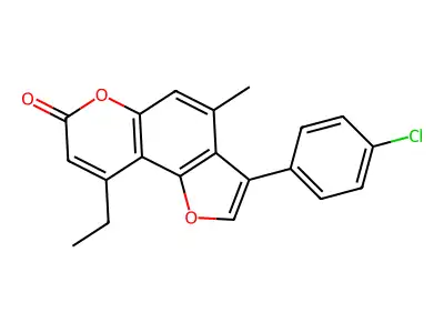 3-(4-chlorophenyl)-9-ethyl-4-methyl-7H-furo[2,3-f]chromen-7-one structure