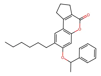 8-hexyl-7-(1-phenylethoxy)-2,3-dihydrocyclopenta[c]chromen-4(1H)-one structure