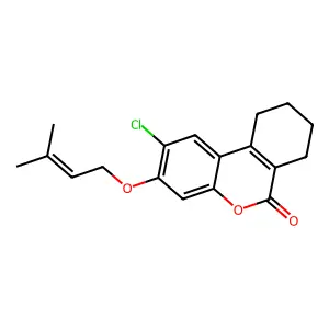 2-chloro-3-[(3-methyl-2-butenyl)oxy]-7,8,9,10-tetrahydro-6H-benzo[c]chromen-6-one structure