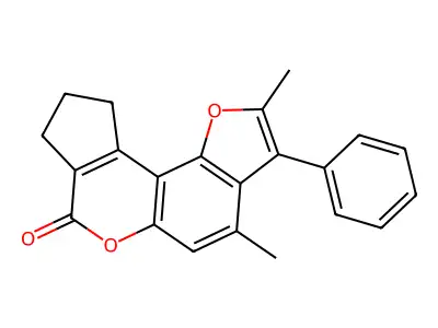 2,4-dimethyl-3-phenyl-9,10-dihydrocyclopenta[c]furo[2,3-f]chromen-7(8H)-one structure