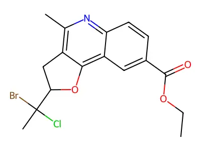 ethyl 2-(1-bromo-1-chloroethyl)-4-methyl-2,3-dihydrofuro[3,2-c]quinoline-8-carboxylate structure