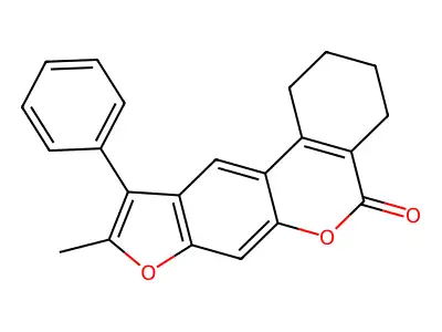9-methyl-10-phenyl-1,2,3,4-tetrahydro-5H-benzo[c]furo[3,2-g]chromen-5-one structure
