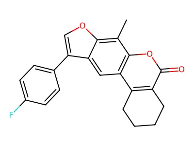 10-(4-fluorophenyl)-7-methyl-1,2,3,4-tetrahydro-5H-benzo[c]furo[3,2-g]chromen-5-one structure