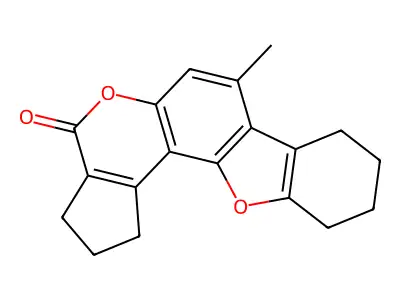 7-methyl-2,3,8,9,10,11-hexahydro[1]benzofuro[2,3-f]cyclopenta[c]chromen-4(1H)-one structure