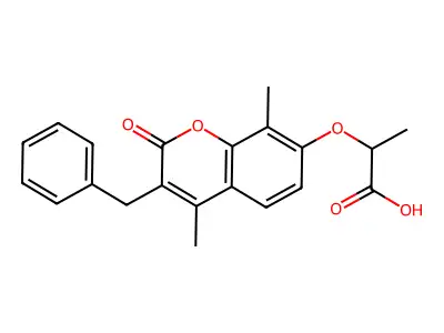 2-((3-benzyl-4,8-dimethyl-2-oxo-2H-chromen-7-yl)oxy)propanoic acid structure