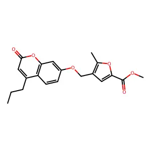 methyl 5-methyl-4-{[(2-oxo-4-propyl-2H-chromen-7-yl)oxy]methyl}-2-furoate structure