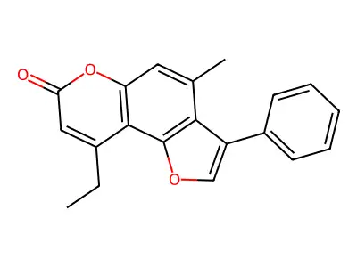 9-ethyl-4-methyl-3-phenyl-7H-furo[2,3-f]chromen-7-one structure