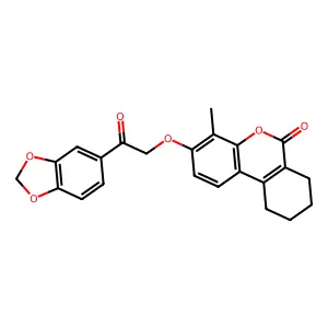 3-[2-(1,3-benzodioxol-5-yl)-2-oxoethoxy]-4-methyl-7,8,9,10-tetrahydro-6H-benzo[c]chromen-6-one structure