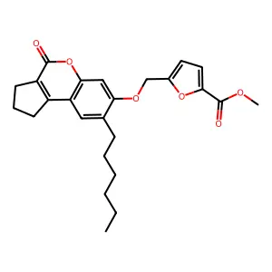 methyl 5-{[(8-hexyl-4-oxo-1,2,3,4-tetrahydrocyclopenta[c]chromen-7-yl)oxy]methyl}-2-furoate structure