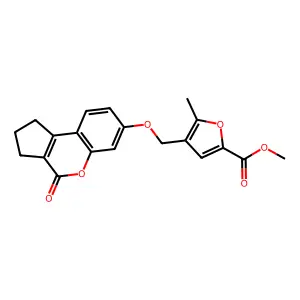 methyl 5-methyl-4-{[(4-oxo-1,2,3,4-tetrahydrocyclopenta[c]chromen-7-yl)oxy]methyl}-2-furoate structure