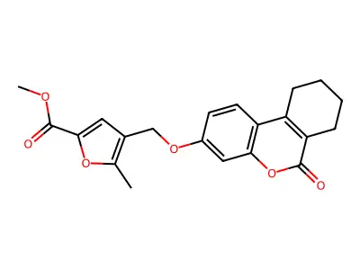 methyl 5-methyl-4-[(6-oxo-7,8,9,10-tetrahydrobenzo[c]chromen-3-yl)oxymethyl]furan-2-carboxylate structure