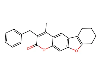 3-benzyl-4-methyl-6,7,8,9-tetrahydro-2H-[1]benzofuro[3,2-g]chromen-2-one structure