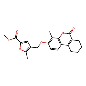 methyl 5-methyl-4-[(4-methyl-6-oxo-7,8,9,10-tetrahydrobenzo[c]chromen-3-yl)oxymethyl]furan-2-carboxylate structure