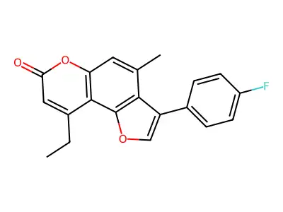 9-ethyl-3-(4-fluorophenyl)-4-methyl-7H-furo[2,3-f]chromen-7-one structure